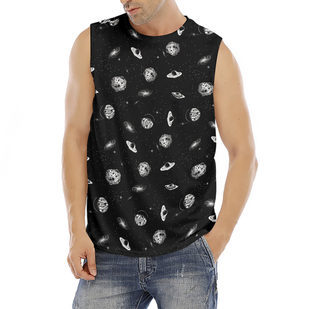 Black And White UFO Pattern Print Men's Fitness Tank Top