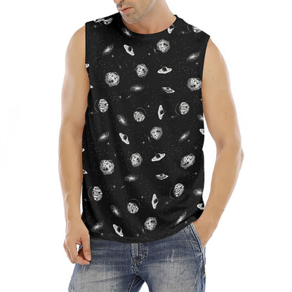 Black And White UFO Pattern Print Men's Fitness Tank Top