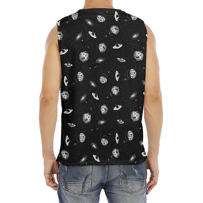 Black And White UFO Pattern Print Men's Fitness Tank Top