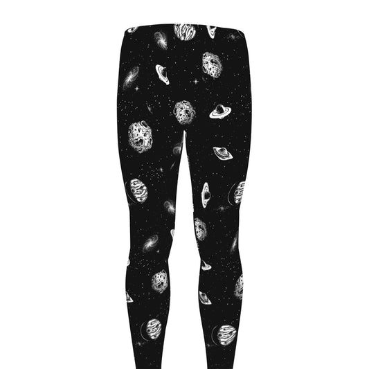 Black And White UFO Pattern Print Men's leggings