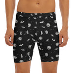 Black And White UFO Pattern Print Men's Long Boxer Briefs