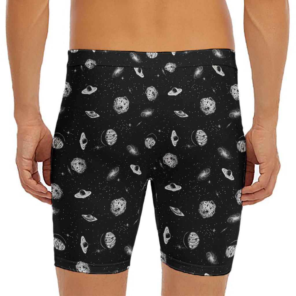 Black And White UFO Pattern Print Men's Long Boxer Briefs