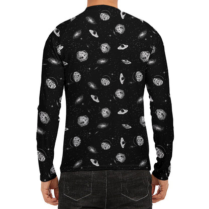 Black And White UFO Pattern Print Men's Long Sleeve Rash Guard
