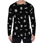 Black And White UFO Pattern Print Men's Long Sleeve T-Shirt