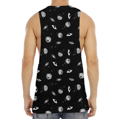 Black And White UFO Pattern Print Men's Muscle Tank Top