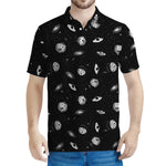 Black And White UFO Pattern Print Men's Polo Shirt