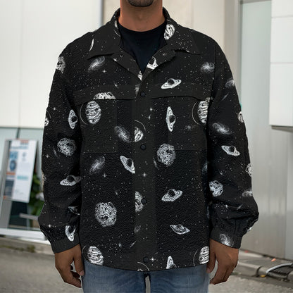 Black And White UFO Pattern Print Men's Shirt Jacket