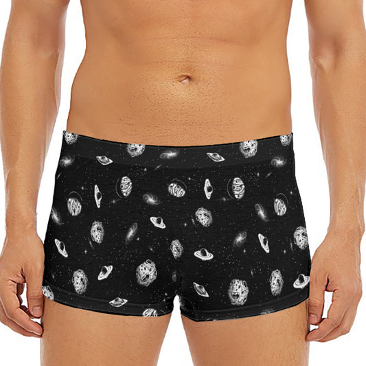 Black And White UFO Pattern Print Men's Short Boxer Briefs