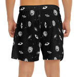 Black And White UFO Pattern Print Men's Split Running Shorts