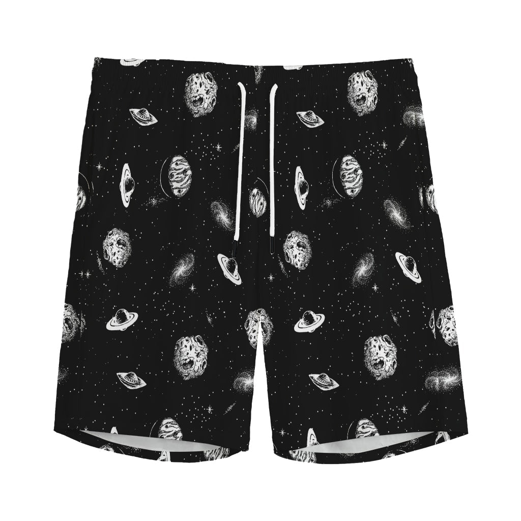 Black And White UFO Pattern Print Men's Sports Shorts