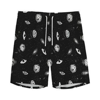 Black And White UFO Pattern Print Men's Sports Shorts