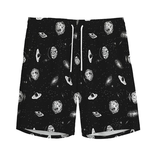 Black And White UFO Pattern Print Men's Sports Shorts