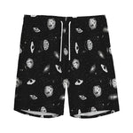 Black And White UFO Pattern Print Men's Sports Shorts