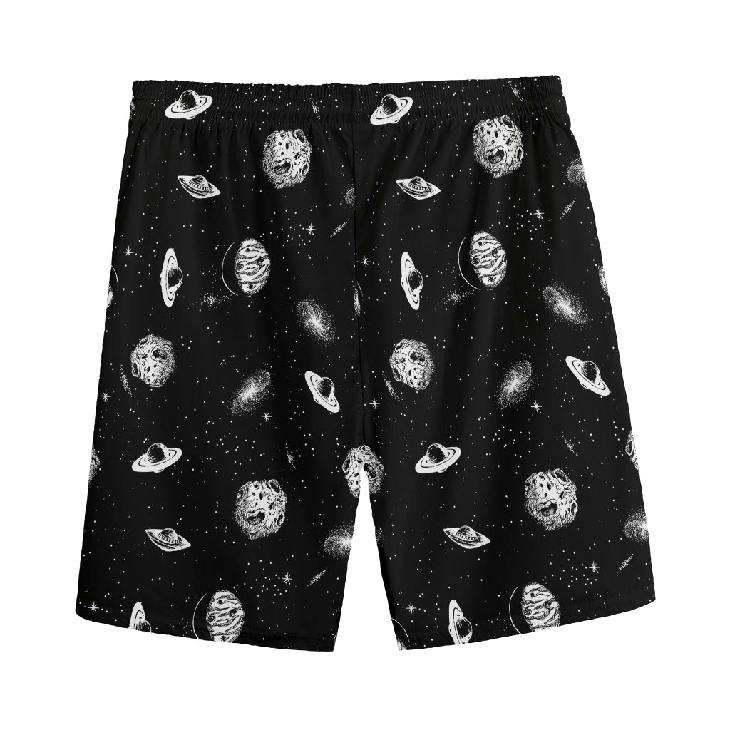 Black And White UFO Pattern Print Men's Sports Shorts