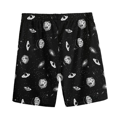 Black And White UFO Pattern Print Men's Sports Shorts
