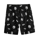 Black And White UFO Pattern Print Men's Sports Shorts