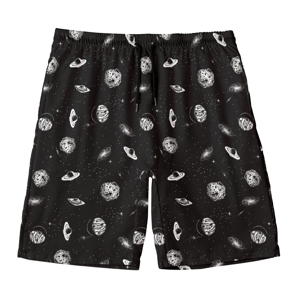 Black And White UFO Pattern Print Men's Swim Trunks
