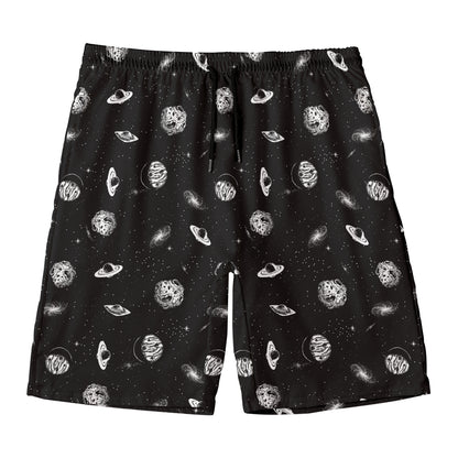 Black And White UFO Pattern Print Men's Swim Trunks