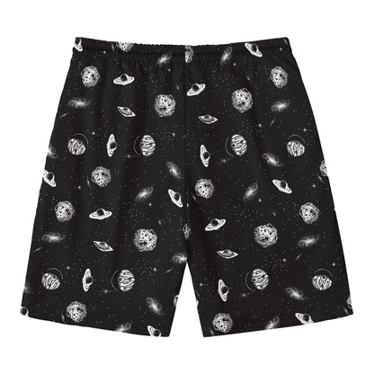 Black And White UFO Pattern Print Men's Swim Trunks