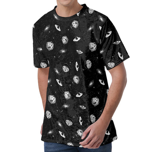 Black And White UFO Pattern Print Men's Velvet T-Shirt