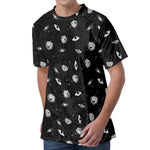 Black And White UFO Pattern Print Men's Velvet T-Shirt