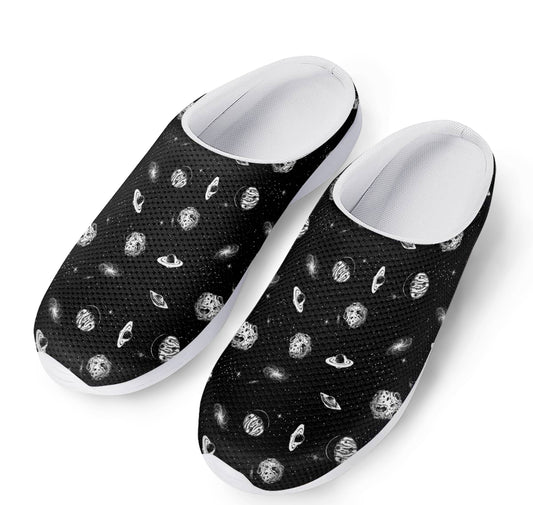 Black And White UFO Pattern Print Mesh Casual Shoes