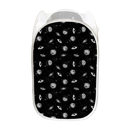 Black And White UFO Pattern Print Mesh Laundry Hamper