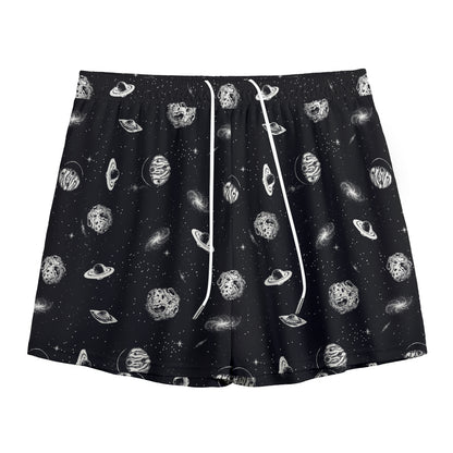 Black And White UFO Pattern Print Mesh Shorts