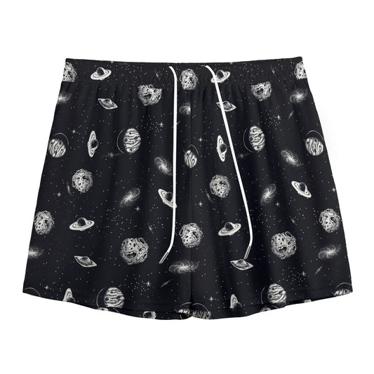 Black And White UFO Pattern Print Mesh Shorts