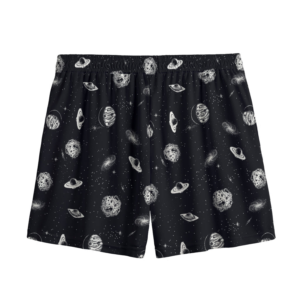 Black And White UFO Pattern Print Mesh Shorts