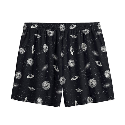 Black And White UFO Pattern Print Mesh Shorts