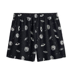 Black And White UFO Pattern Print Mesh Shorts