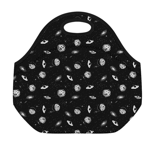 Black And White UFO Pattern Print Neoprene Lunch Bag