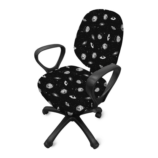 Black And White UFO Pattern Print Office Chair Cover