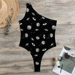 Black And White UFO Pattern Print One Shoulder Bodysuit