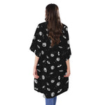 Black And White UFO Pattern Print Open Front Beach Cover Up