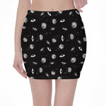 Black And White UFO Pattern Print Pencil Mini Skirt