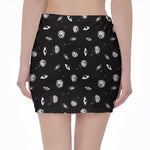 Black And White UFO Pattern Print Pencil Mini Skirt