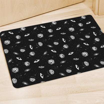 Black And White UFO Pattern Print Polyester Doormat