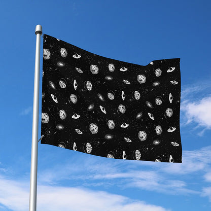 Black And White UFO Pattern Print Polyester Flag
