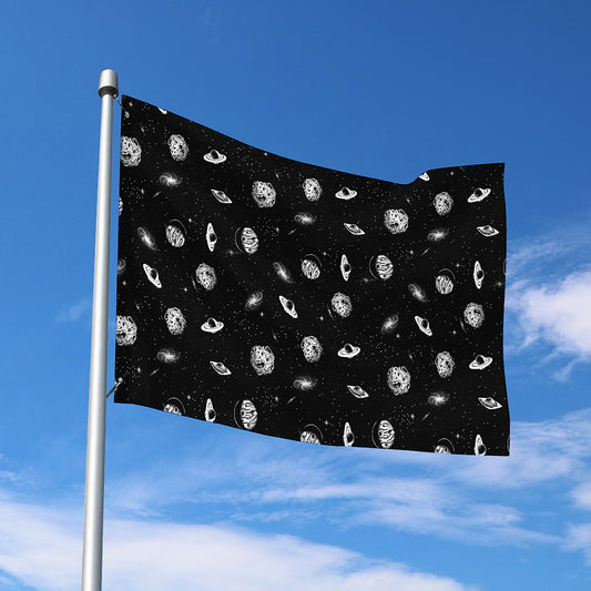 Black And White UFO Pattern Print Polyester Flag