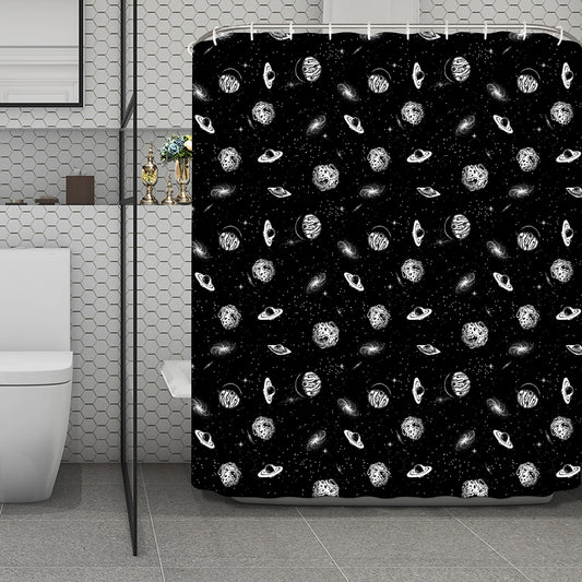 Black And White UFO Pattern Print Polyester Shower Curtain
