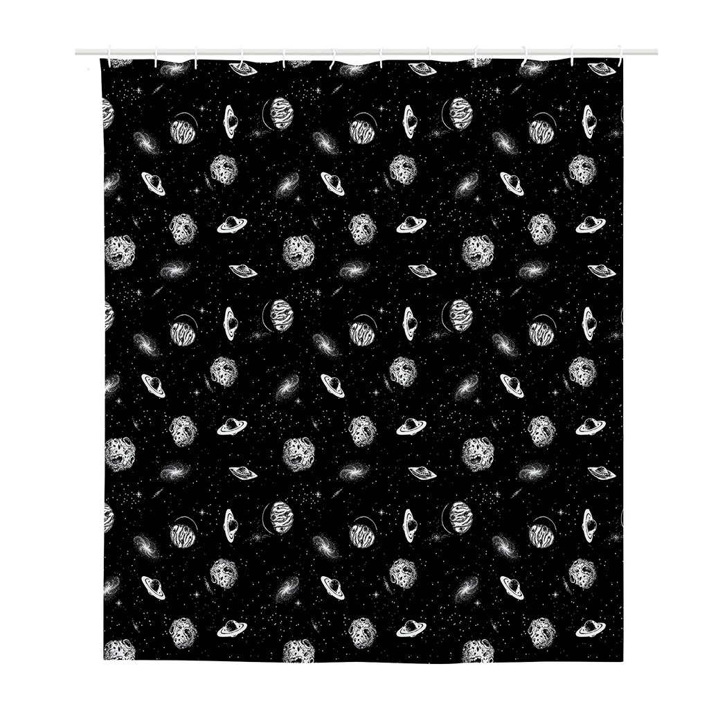 Black And White UFO Pattern Print Polyester Shower Curtain