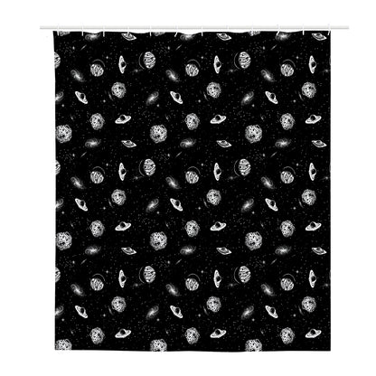 Black And White UFO Pattern Print Polyester Shower Curtain