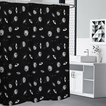 Black And White UFO Pattern Print Premium Shower Curtain