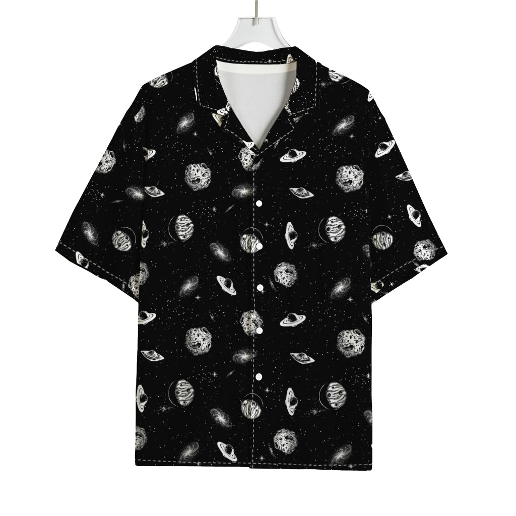 Black And White UFO Pattern Print Rayon Hawaiian Shirt