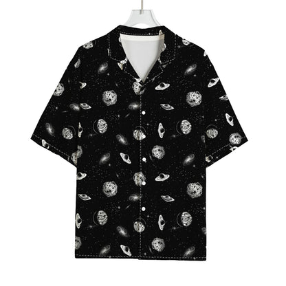 Black And White UFO Pattern Print Rayon Hawaiian Shirt