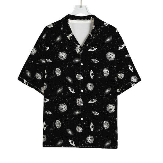 Black And White UFO Pattern Print Rayon Hawaiian Shirt