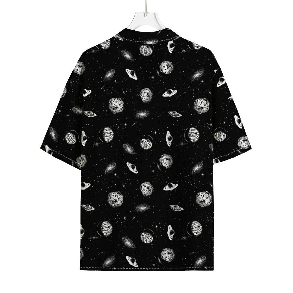 Black And White UFO Pattern Print Rayon Hawaiian Shirt