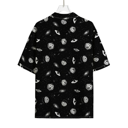 Black And White UFO Pattern Print Rayon Hawaiian Shirt